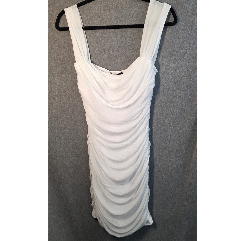 New Pretty Garden Ruched Bodycon Dress Small White Mini Square Neck Wedding Prom